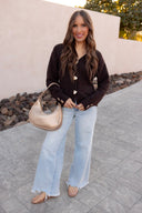 Heart Metal Button V Neck Cardigan Sweater