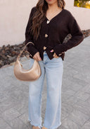 Heart Metal Button V Neck Cardigan Sweater