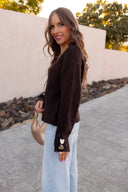 Heart Metal Button V Neck Cardigan Sweater