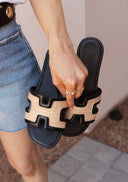 H-SHAPED CUTOUT WOVEN UPPER SLIDE SANDAL