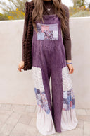 Mineral Washed Tiered Patchwork Boho Jumpsuit
