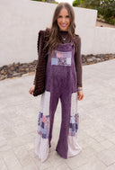 Mineral Washed Tiered Patchwork Boho Jumpsuit