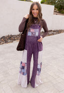 Mineral Washed Tiered Patchwork Boho Jumpsuit