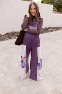 Mineral Washed Tiered Patchwork Boho Jumpsuit