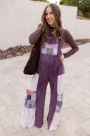 Mineral Washed Tiered Patchwork Boho Jumpsuit