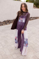 Mineral Washed Tiered Patchwork Boho Jumpsuit