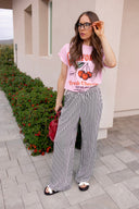 The Stripe Edit Elastic High Waist Pocketed Loose Pants