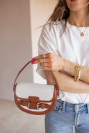 Buckle Décor Top Handle Canva Crossbody Bag
