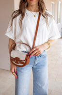 Buckle Décor Top Handle Canva Crossbody Bag