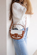 Buckle Décor Top Handle Canva Crossbody Bag