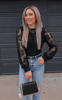 Sunflower Lace Mesh Sleeve Waffle Knit Top | S-XL-Long Sleeve Tops-Rae Collective, Women's Online Fashion Boutique Located in Phoenix, Arizona (Scottsdale Area)