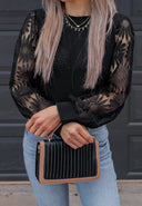 Sunflower Lace Mesh Sleeve Waffle Knit Top | S-XL-Long Sleeve Tops-Krush Kandy, Women's Online Fashion Boutique Located in Phoenix, Arizona (Scottsdale Area)