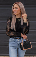 Sunflower Lace Mesh Sleeve Waffle Knit Top | S-XL-Long Sleeve Tops-Rae Collective, Women's Online Fashion Boutique Located in Phoenix, Arizona (Scottsdale Area)
