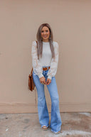 Sunflower Lace Mesh Sleeve Waffle Knit Top | S-XL-Long Sleeve Tops-Rae Collective, Women's Online Fashion Boutique Located in Phoenix, Arizona (Scottsdale Area)