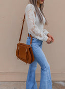 Sunflower Lace Mesh Sleeve Waffle Knit Top | S-XL-Long Sleeve Tops-Rae Collective, Women's Online Fashion Boutique Located in Phoenix, Arizona (Scottsdale Area)