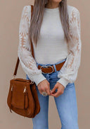 Sunflower Lace Mesh Sleeve Waffle Knit Top | S-XL-Long Sleeve Tops-Rae Collective, Women's Online Fashion Boutique Located in Phoenix, Arizona (Scottsdale Area)