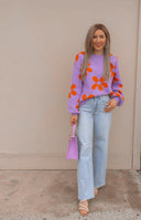 Madeline Blooming Daisy Sweater | S-XL-Sweaters-Krush Kandy, Women's Online Fashion Boutique Located in Phoenix, Arizona (Scottsdale Area)