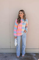 Joyful Striped Color Block Spring Sweater | S-XL-Sweaters-Rae Collective, Women's Online Fashion Boutique Located in Phoenix, Arizona (Scottsdale Area)