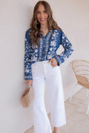 Boho Vacay Embroidered Button Blouse
