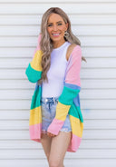 Cotton Candy Striped Color Block Cardigan-Cardigans-Rae Collective, Women's Online Fashion Boutique Located in Phoenix, Arizona (Scottsdale Area)