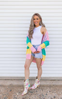 Cotton Candy Striped Color Block Cardigan-Cardigans-Rae Collective, Women's Online Fashion Boutique Located in Phoenix, Arizona (Scottsdale Area)