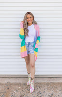 Cotton Candy Striped Color Block Cardigan-Cardigans-Rae Collective, Women's Online Fashion Boutique Located in Phoenix, Arizona (Scottsdale Area)
