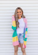 Cotton Candy Striped Color Block Cardigan-Cardigans-Rae Collective, Women's Online Fashion Boutique Located in Phoenix, Arizona (Scottsdale Area)