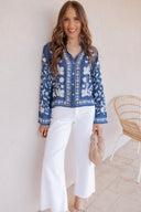 Boho Vacay Embroidered Button Blouse