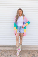 Cotton Candy Striped Color Block Cardigan-Cardigans-Rae Collective, Women's Online Fashion Boutique Located in Phoenix, Arizona (Scottsdale Area)