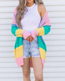 Cotton Candy Striped Color Block Cardigan-Cardigans-Rae Collective, Women's Online Fashion Boutique Located in Phoenix, Arizona (Scottsdale Area)