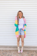 Cotton Candy Striped Color Block Cardigan-Cardigans-Rae Collective, Women's Online Fashion Boutique Located in Phoenix, Arizona (Scottsdale Area)