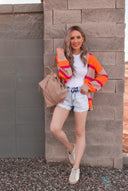 Neon Orange & Pink Striped Colorblock Slouchy Cardigan | S-2X-Cardigans-Rae Collective, Women's Online Fashion Boutique Located in Phoenix, Arizona (Scottsdale Area)