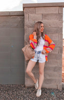 Neon Orange & Pink Striped Colorblock Slouchy Cardigan | S-2X-Cardigans-Rae Collective, Women's Online Fashion Boutique Located in Phoenix, Arizona (Scottsdale Area)