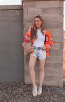 Neon Orange & Pink Striped Colorblock Slouchy Cardigan | S-2X-Cardigans-Rae Collective, Women's Online Fashion Boutique Located in Phoenix, Arizona (Scottsdale Area)