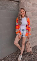 Neon Orange & Pink Striped Colorblock Slouchy Cardigan | S-2X-Cardigans-Rae Collective, Women's Online Fashion Boutique Located in Phoenix, Arizona (Scottsdale Area)