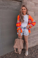 Neon Orange & Pink Striped Colorblock Slouchy Cardigan | S-2X-Cardigans-Rae Collective, Women's Online Fashion Boutique Located in Phoenix, Arizona (Scottsdale Area)