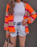 Neon Orange & Pink Striped Colorblock Slouchy Cardigan | S-2X-Cardigans-Rae Collective, Women's Online Fashion Boutique Located in Phoenix, Arizona (Scottsdale Area)
