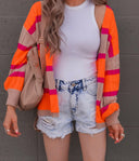 Neon Orange & Pink Striped Colorblock Slouchy Cardigan | S-2X-Cardigans-Rae Collective, Women's Online Fashion Boutique Located in Phoenix, Arizona (Scottsdale Area)