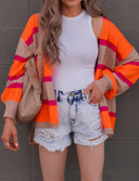 Neon Orange & Pink Striped Colorblock Slouchy Cardigan | S-2X-Cardigans-Rae Collective, Women's Online Fashion Boutique Located in Phoenix, Arizona (Scottsdale Area)