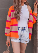 Neon Orange & Pink Striped Colorblock Slouchy Cardigan | S-2X-Cardigans-Rae Collective, Women's Online Fashion Boutique Located in Phoenix, Arizona (Scottsdale Area)
