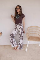 Cowgirl Cutie Cow Print Wide Leg Denim Jean