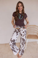 Cowgirl Cutie Cow Print Wide Leg Denim Jean
