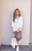 Chasing Comfort 3/4 Sleeve Waffle Knit Top-Short Sleeve Tops-Krush Kandy, Women's Online Fashion Boutique Located in Phoenix, Arizona (Scottsdale Area)