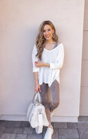 Chasing Comfort 3/4 Sleeve Waffle Knit Top-Short Sleeve Tops-Krush Kandy, Women's Online Fashion Boutique Located in Phoenix, Arizona (Scottsdale Area)