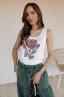 Retro Floral Print Scalloped Square Neck Tank