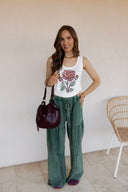 Retro Floral Print Scalloped Square Neck Tank