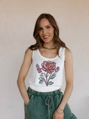 Retro Floral Print Scalloped Square Neck Tank