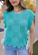 Weekend Cutie Pointelle Knit Scalloped Trim Short Sleeve