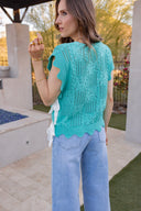 Weekend Cutie Pointelle Knit Scalloped Trim Short Sleeve