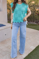 Weekend Cutie Pointelle Knit Scalloped Trim Short Sleeve